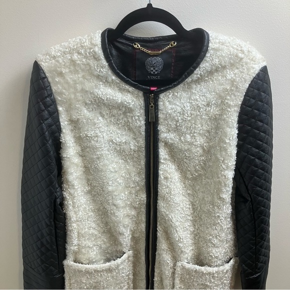 Vince Camuto Shearling Faux Leather Jacket in Cream and Black Medium - Picture 3 of 12